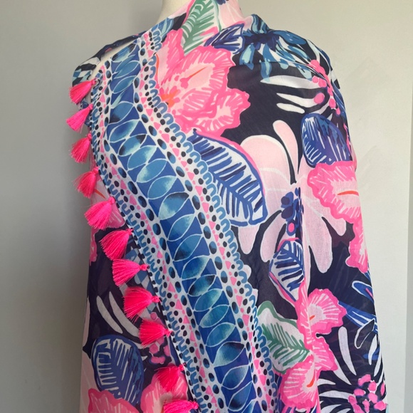 Lilly Pulitzer Resort Scarf Sugar Engineered Mambo Wrap High Tide Floral Hibiscu - Picture 6 of 11